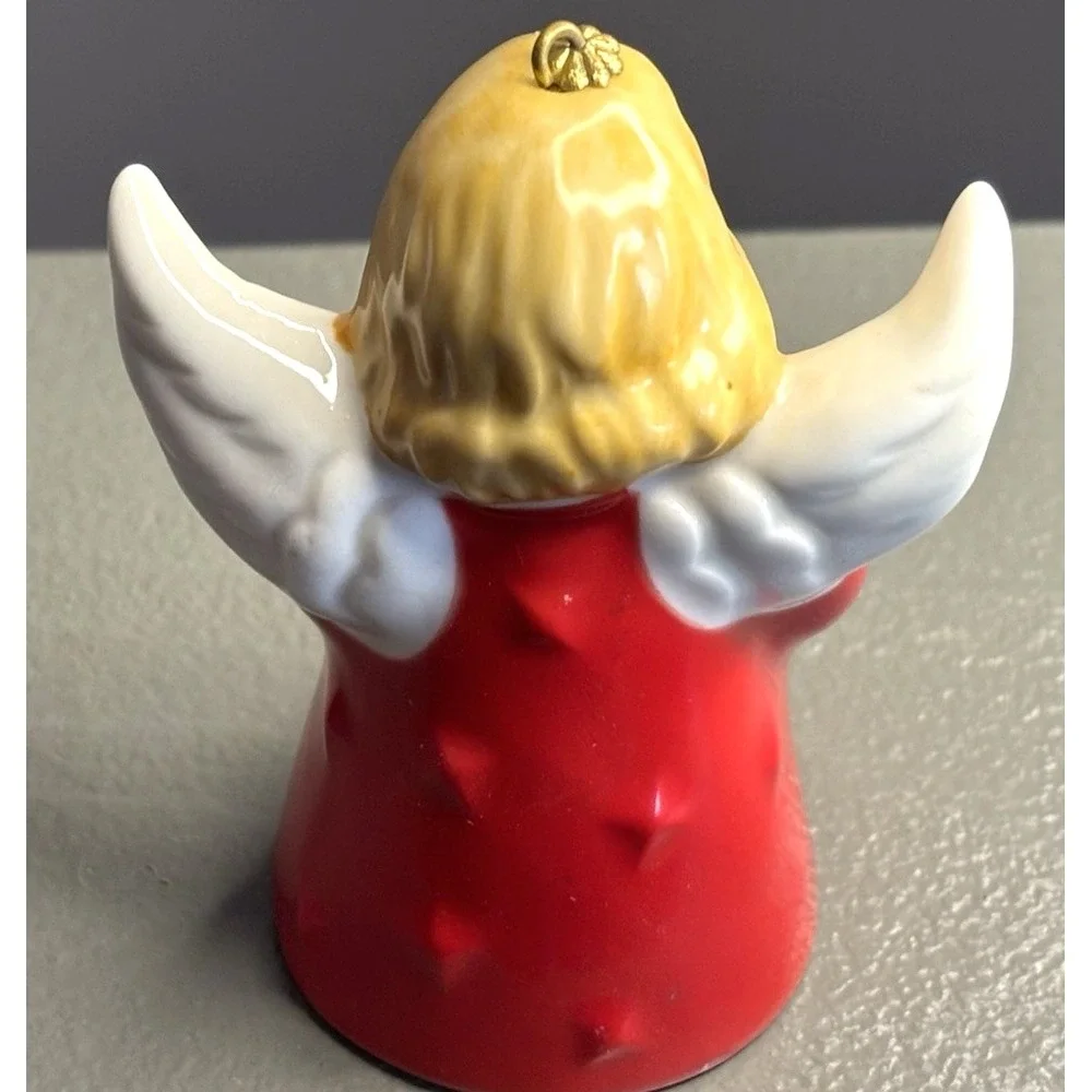 Vintage 1989 Goebel Angel Bell with Star Christmas Tree Ornament Red Dress